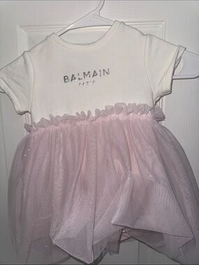 Balmain White & Light Pink Tulle Baby Dress